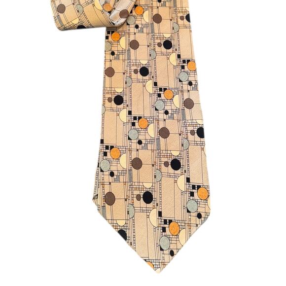 Vtg Frank Lloyd Wright 100% Silk Hand Made Korea Taupe Confetti Neck Tie - Picture 3 of 6